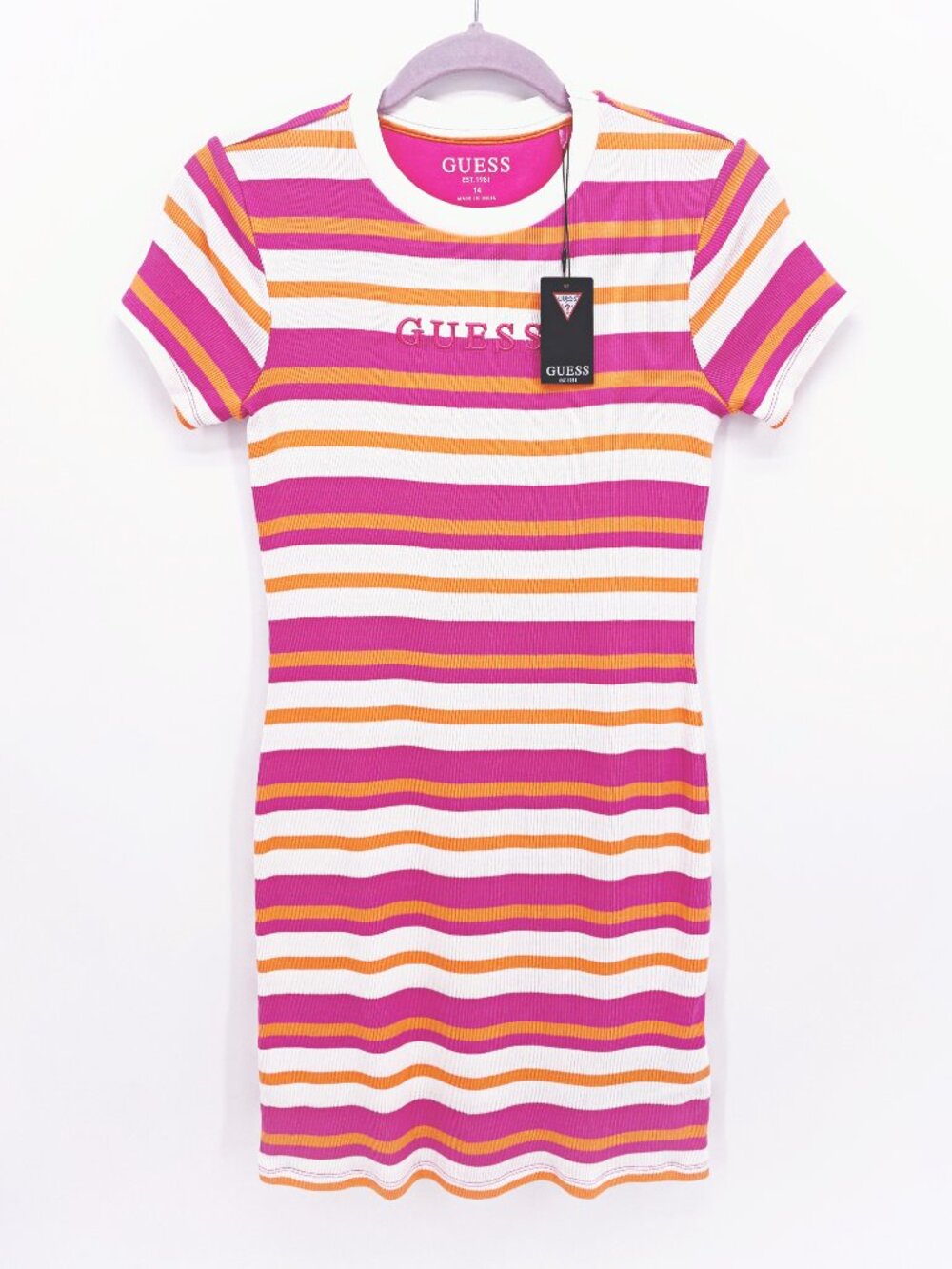 Girls' Guess Rib Knit Stripe Dress